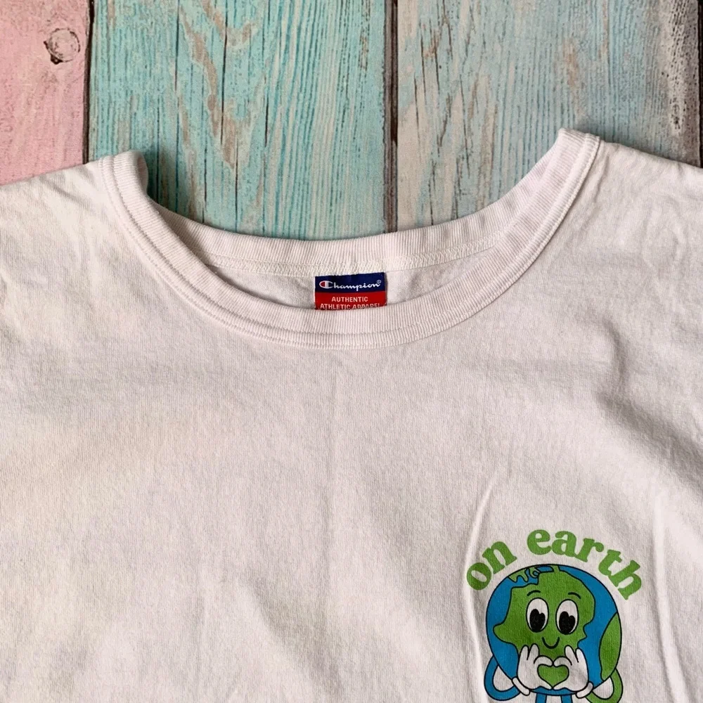 Champion White Short Sleeve Graphic Tee with Green Earth Print - Picture 4 of 6